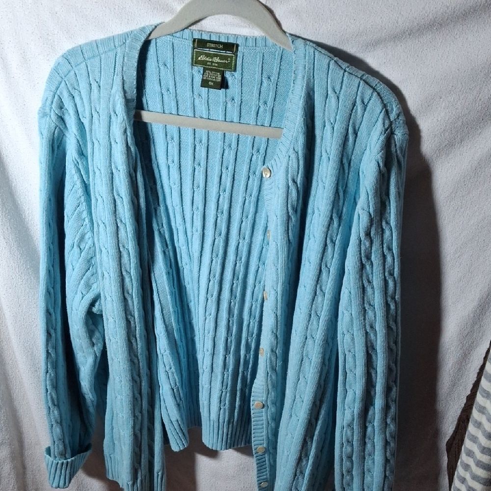 Eddie Bauer Sky Blue Cable Knit Cardigan (Can180)